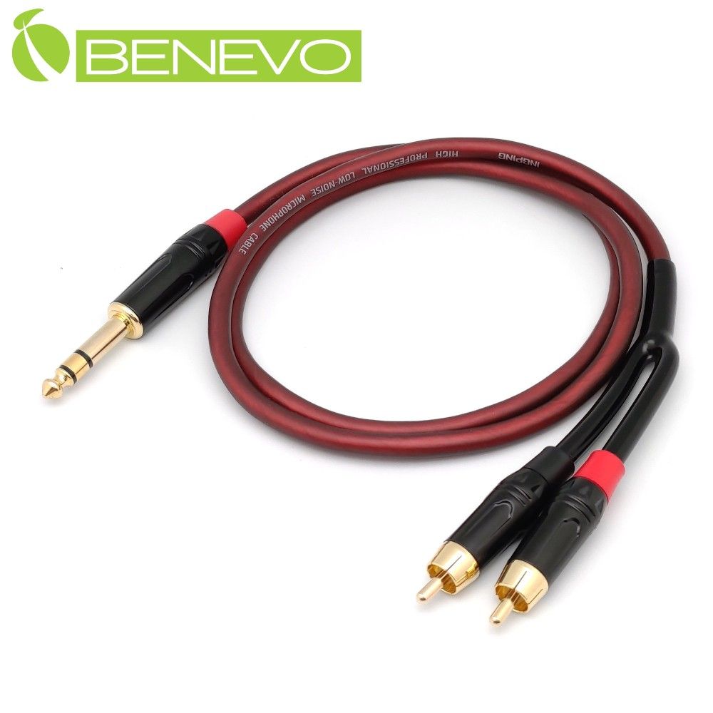 Benevo  1米 6.35mm立體聲轉雙RCA/梅花接頭聲音連接線 (BAU01006RM2B)