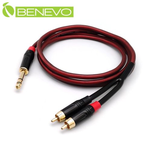 Benevo 1.5米 6.35mm立體聲轉雙RCA/梅花接頭聲音連接線 (BAU01506RM2B)