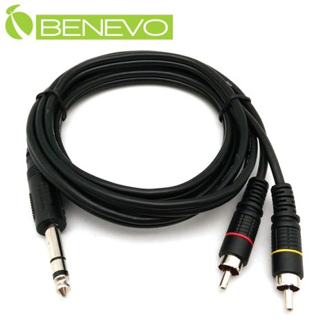 BENEVO 1.5米 6.35mm立體聲轉雙RCA/梅花接頭聲音連接線 (BAU01506RM2黑)