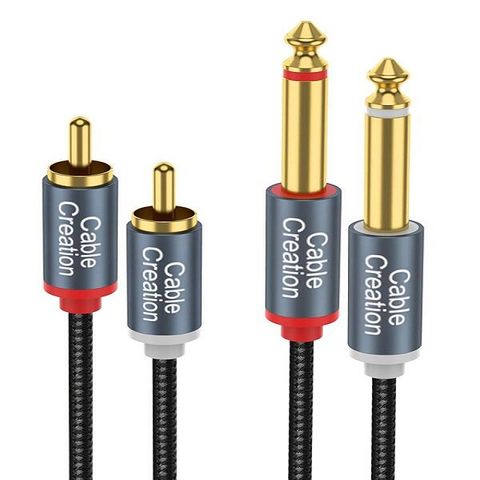 CableCreation 0.9M RCA紅白轉雙6.35mm單音紅白 雙層屏蔽 編織線身 2組 (CC1315X2)