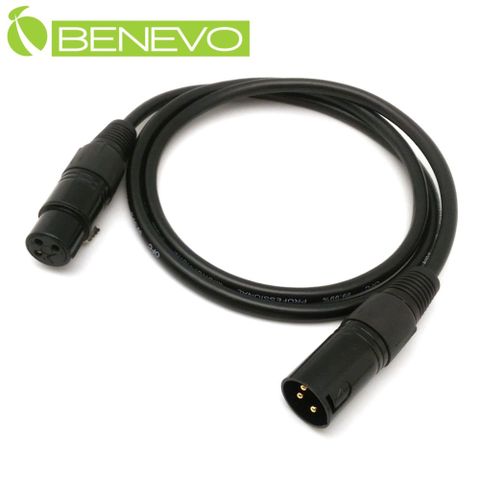 BENEVO 1米 XLR(Cannon接頭)公對母 平衡式音訊連接線 (BAU0100XMF黑)