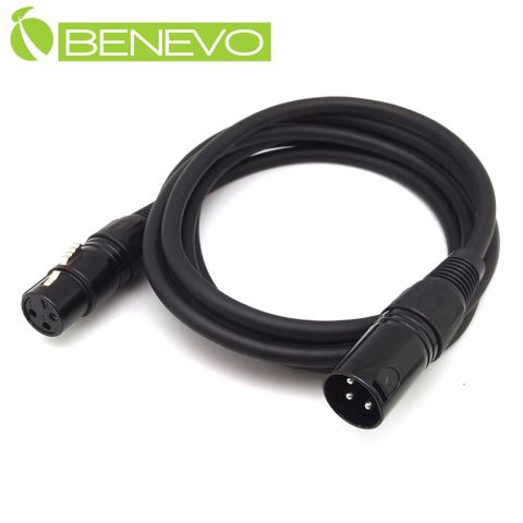 Benevo 2米 XLR(Cannon接頭)公對母 平衡式音訊連接線 (BAU0200XMF黑)