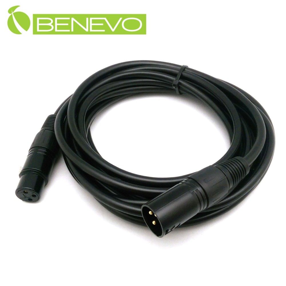 Benevo  5米 XLR(Cannon接頭)公對母 平衡式音訊連接線 (BAU0500XMF黑)