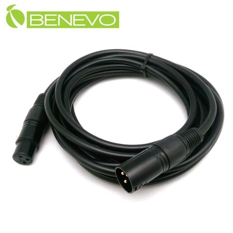 Benevo 5米 XLR(Cannon接頭)公對母 平衡式音訊連接線 (BAU0500XMF黑)