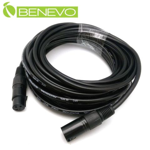 Benevo 10米 XLR(Cannon接頭)公對母 平衡式音訊連接線 (BAU1000XMF黑)