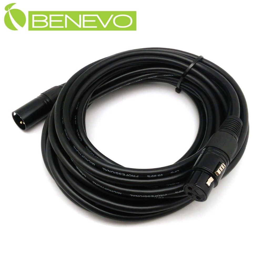 Benevo  8米 XLR(Cannon接頭)公對母 平衡式音訊連接線 (BAU0800XMF黑)