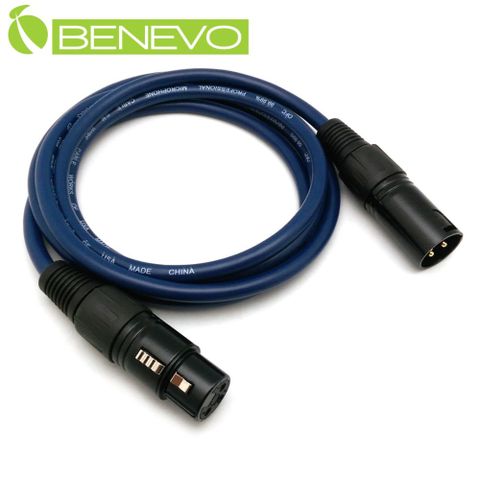 Benevo 1.5M XLR(Cannon接頭)公對母 平衡式音訊連接線 (BAU0150XMF藍)