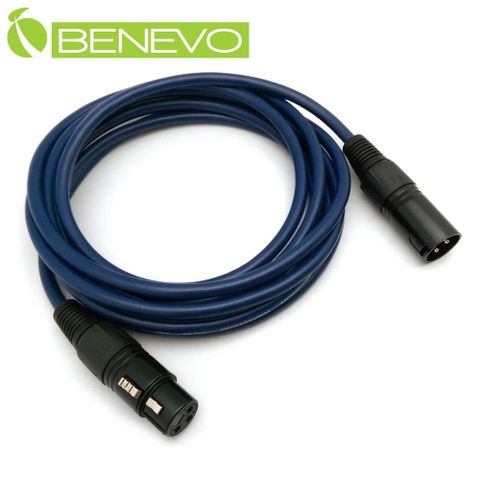 Benevo 3米 XLR(Cannon接頭)公對母 平衡式音訊連接線 (BAU0300XMF藍)