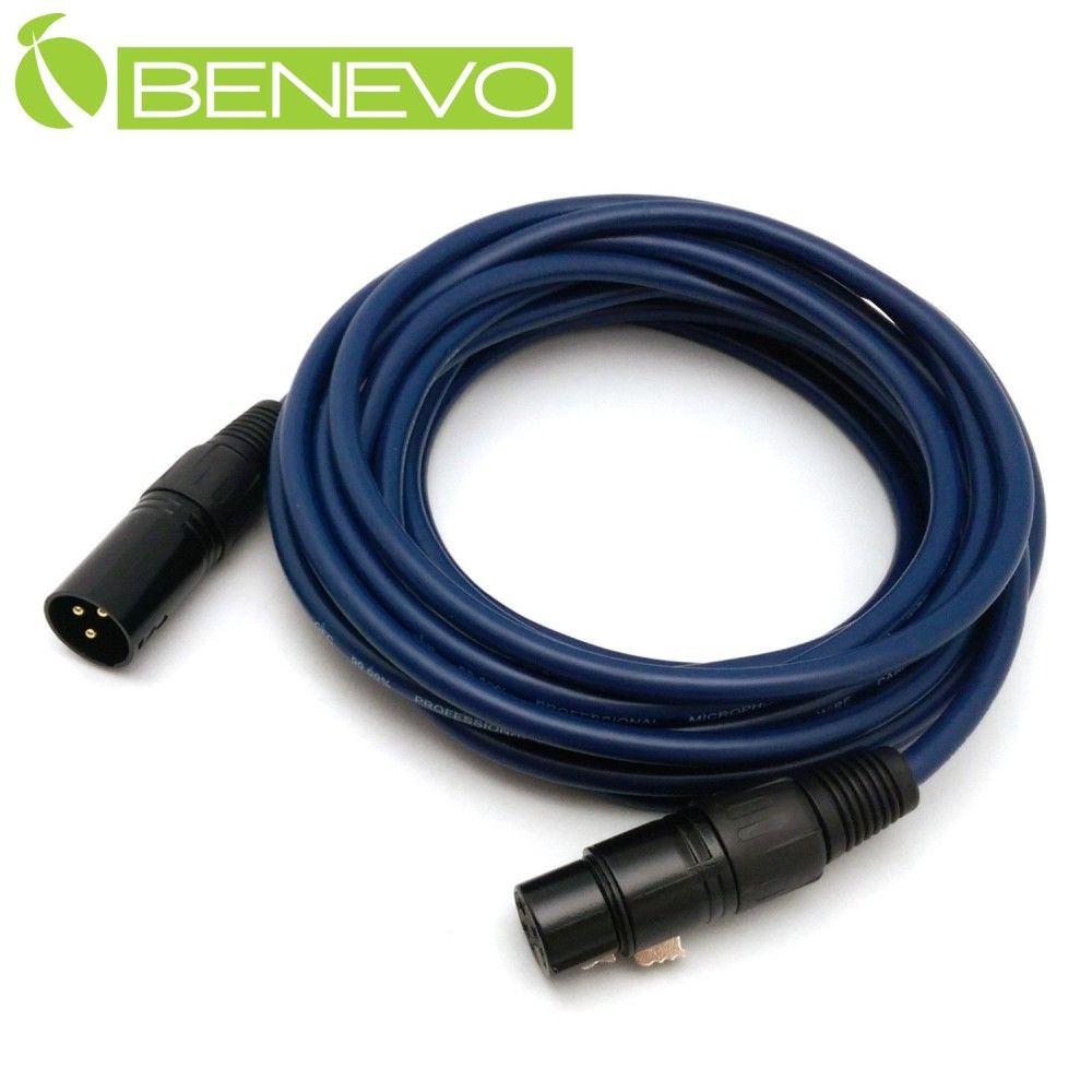 Benevo  5M XLR(Cannon接頭)公對母 平衡式音訊連接線 (BAU0500XMF藍)