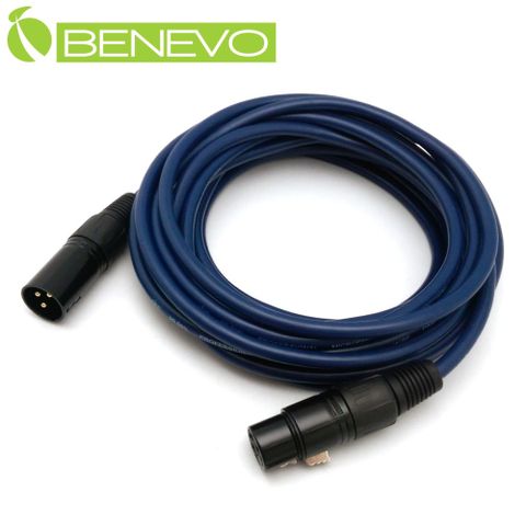 BENEVO 5M XLR(Cannon接頭)公對母 平衡式音訊連接線 (BAU0500XMF藍)