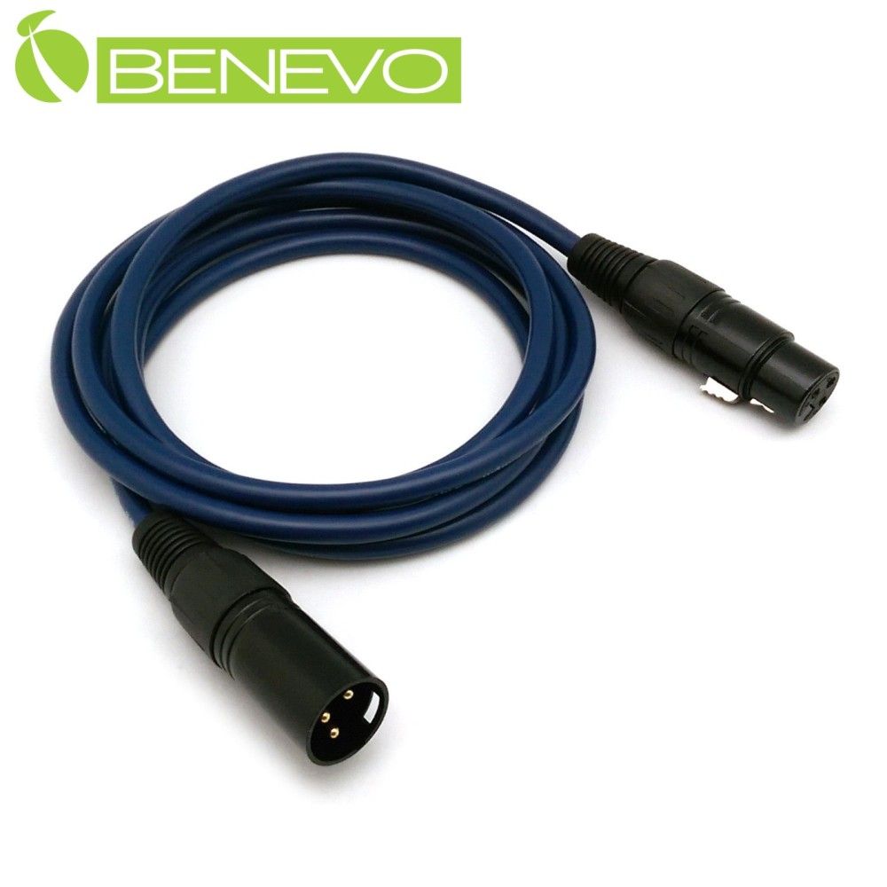 Benevo  2米 XLR(Cannon接頭)公對母 平衡式音訊連接線 (BAU0200XMF藍)