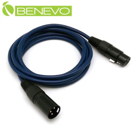 Benevo 2米 XLR(Cannon接頭)公對母 平衡式音訊連接線 (BAU0200XMF藍)