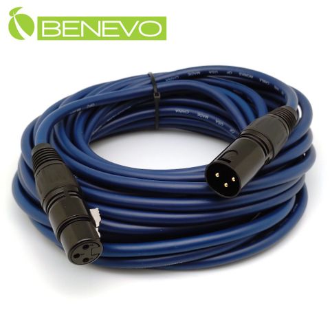 Benevo 8米 XLR(Cannon接頭)公對母 平衡式音訊連接線 (BAU0800XMF藍)