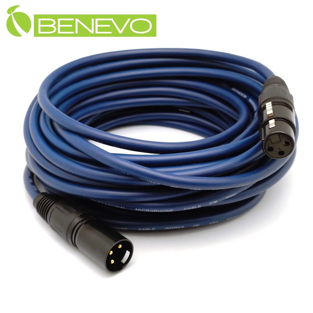 Benevo  10米 XLR(Cannon接頭)公對母 平衡式音訊連接線 (BAU1000XMF藍)