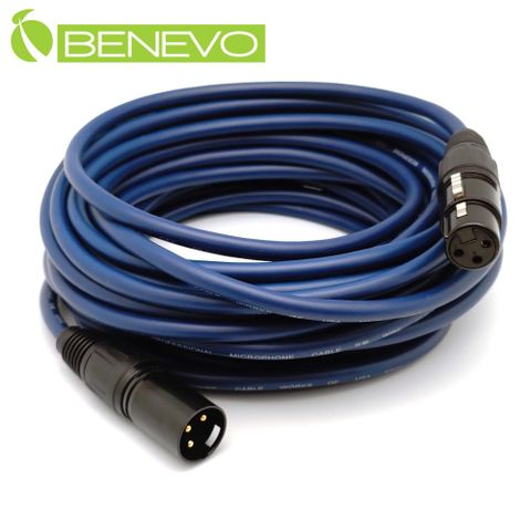 Benevo 10米 XLR(Cannon接頭)公對母 平衡式音訊連接線 (BAU1000XMF藍)