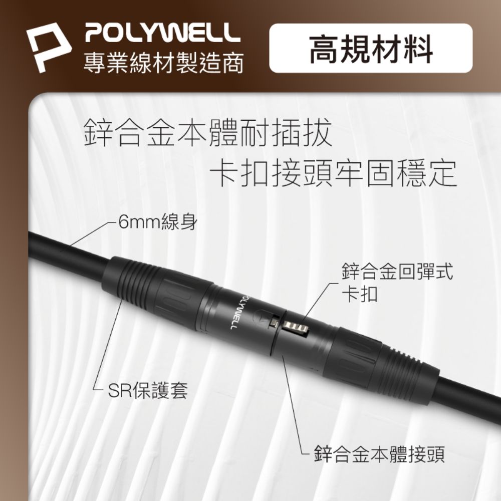 POLYWELL 寶利威爾 XLR Cannon音源線 公對母 麥克風延長線 /1M