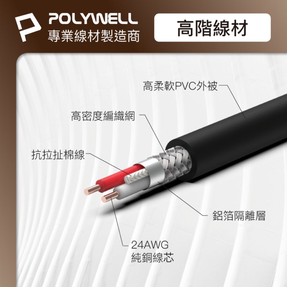 POLYWELL 寶利威爾 XLR Cannon音源 3.5mm公對XLR母 麥克風線 /2M