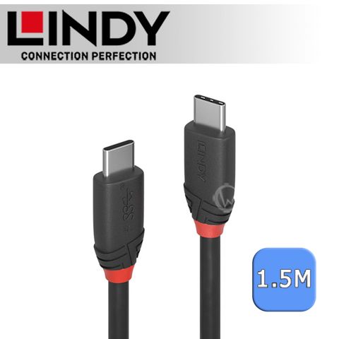 高速 USB 3.2 Gen 2 10GbpsLINDY 林帝 Black USB 3.2 Gen 2 Type-C 公 to 公傳輸線 1.5m (36907)
