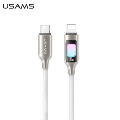 USAMS Type-C To Lightning 30W 七彩燈數據線 鈦色 1.2M