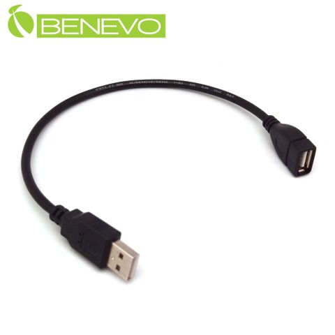 BENEVO 30cm USB2.0 A公-A母 高隔離延長線，採金屬編織防干擾設計 (BUSB0031AMF)