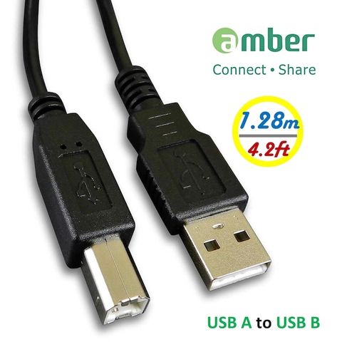 【京徹】amber USB印表機/事務機傳輸線材_3N無氧銅(OFC) USB-A公 x USB B-公_1.28公尺適用於印表機、事務機