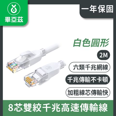 biaze 畢亞茲 CAT6網絡線 8芯雙絞千兆高速傳輸線 白色圓形 2m