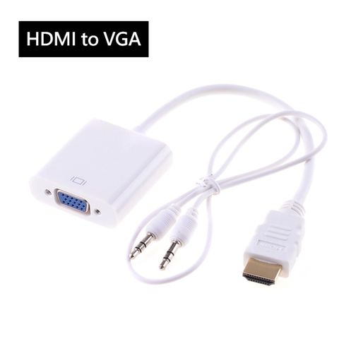 HDMI轉VGA 轉接器 含音源輸出 ★帶音頻輸出口設計，彌補VGA不支持音頻輸出的缺陷， 影音傳輸線轉接器 支援 Full HD 畫質★