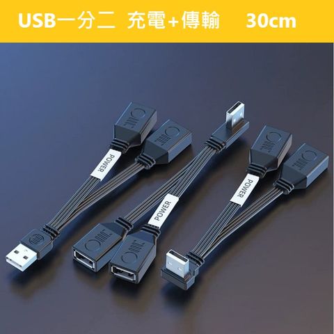 【易控王】30cm 直頭/彎頭 USB2.0一分二PVC軟排線(充電+傳輸) 65W快充(30-774)
