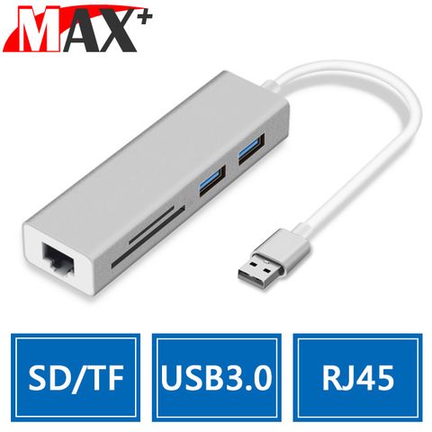 快速有線上網MAX+五合一USB3.0 to RJ45千兆網卡 / HUB讀卡機(銀)