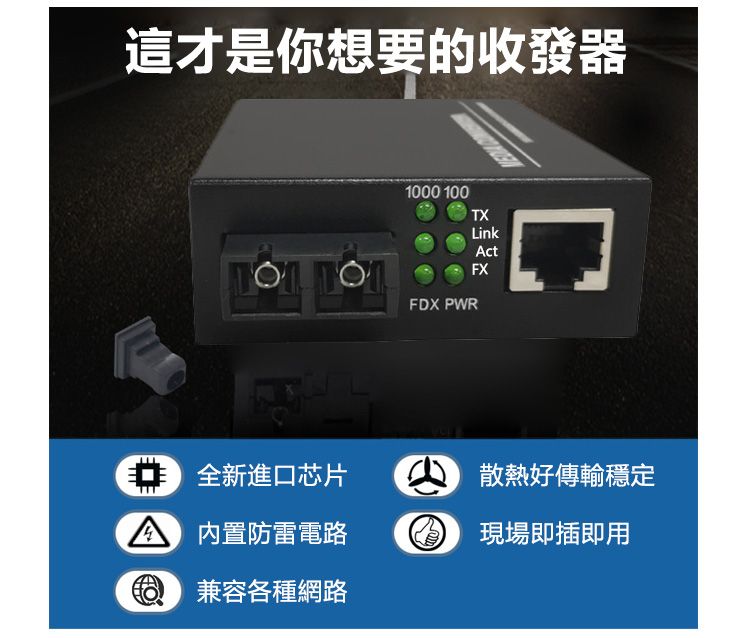 這才是你想要的收發器1000 100TXLinkFXFDX PWR全新進口芯片內置防雷電路 兼容各種網路散熱好傳輸穩定 現場即插即用