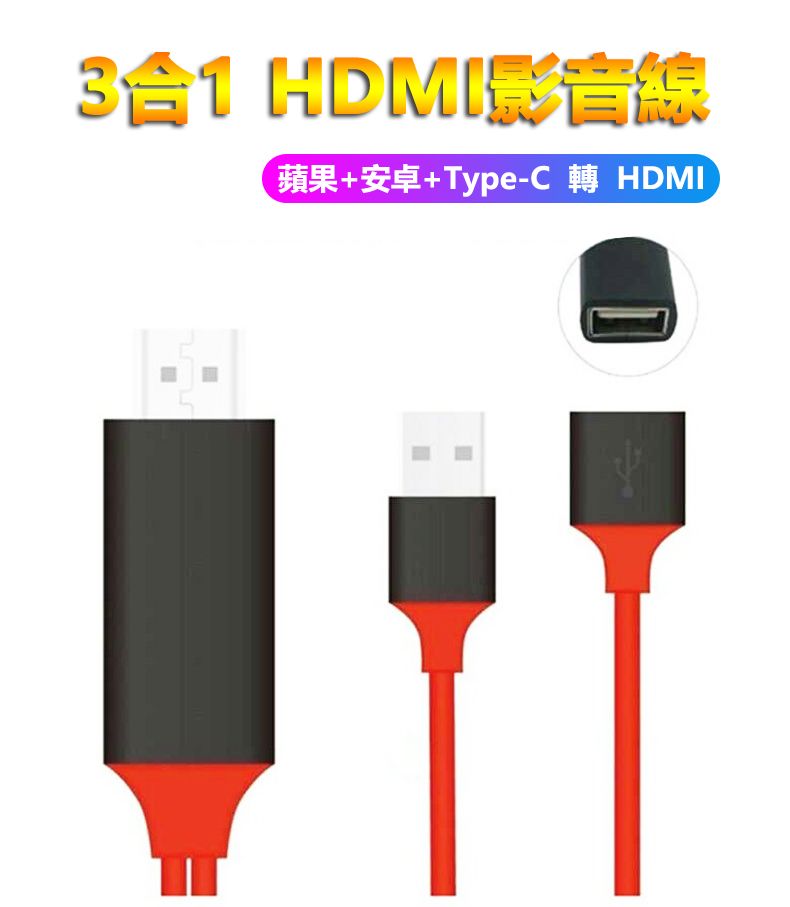 31 影音線蘋果+安卓+Type-C 轉HDMI