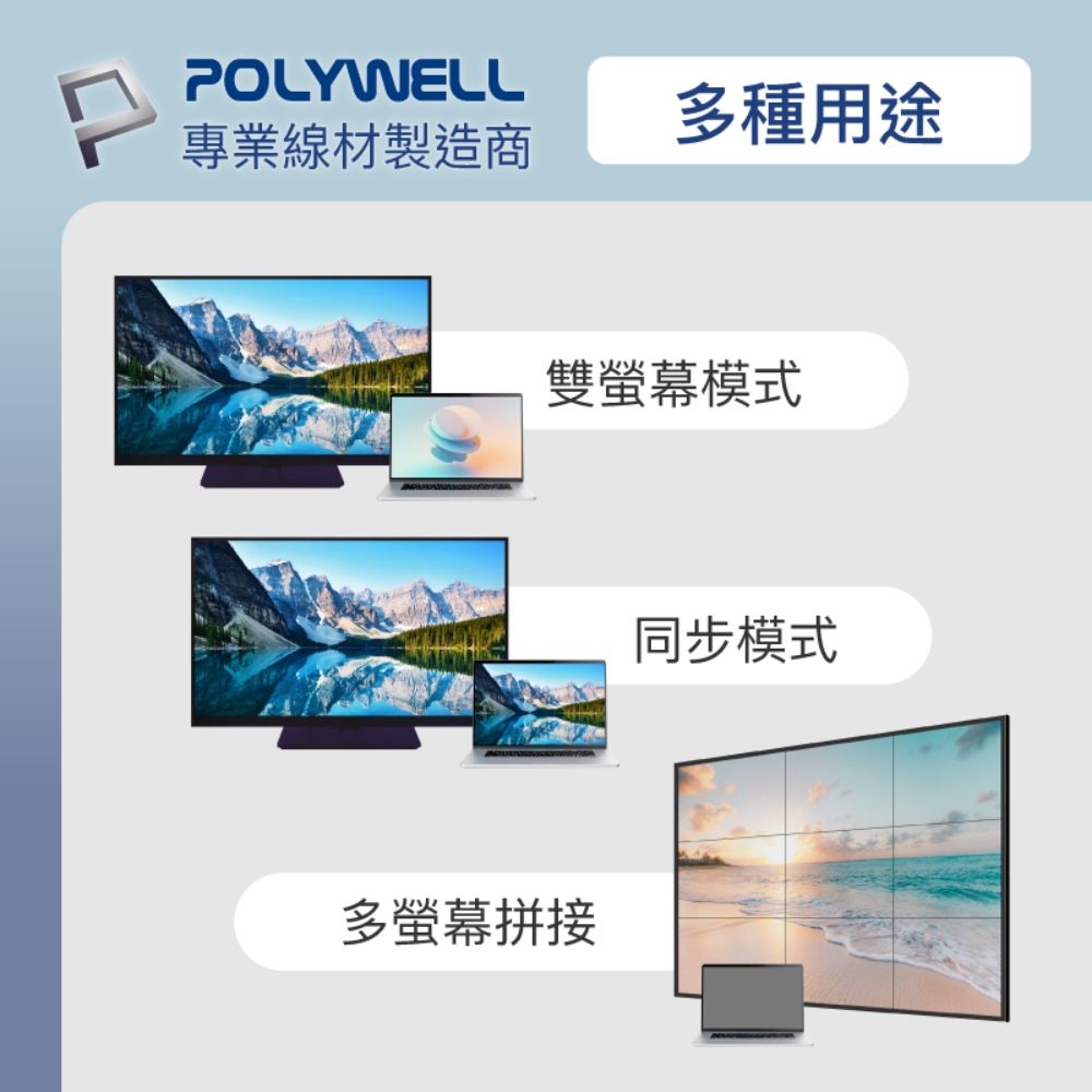 POLYWELL 寶利威爾 DP轉HDMI轉換線 4K60Hz /1.8M