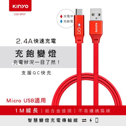 KINYO MicroUSB智慧變燈充電傳輸 USB-B907