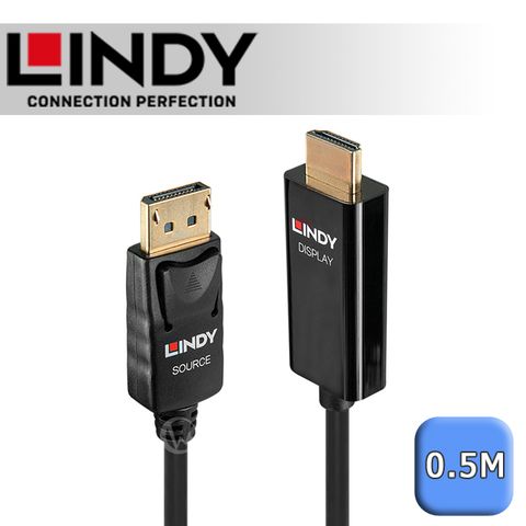 支援三螢幕顯示或多螢幕顯示LINDY 林帝 主動式 mini DisplayPort to HDMI 2.0 轉接線 0.5m (40914)