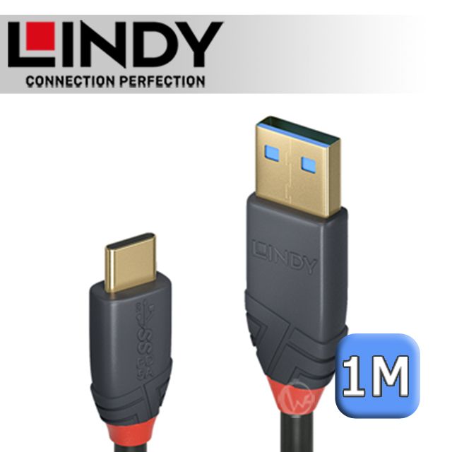 LINDY 林帝   ANTHRA USB 3.2 Gen 2 Type-C/公 to Type-A/公 傳輸線 + PD智能電流晶片 1m (36911)