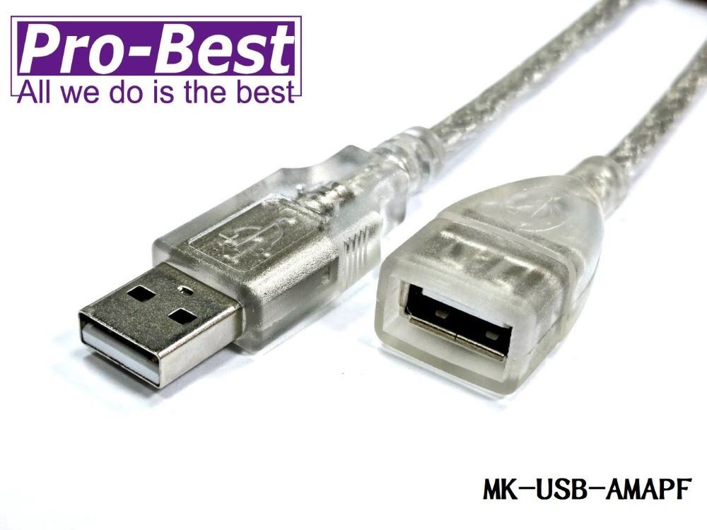 Pro-Best 柏旭佳 PRO BEST USB2.0A公/A母 全包母頭透明色3M