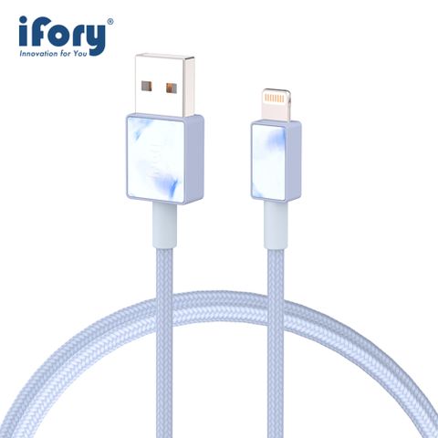 【iFory】 USB-A to Lightning蘋果MFi認證 雙層編織充電傳輸線-0.9M(淺艾藍)