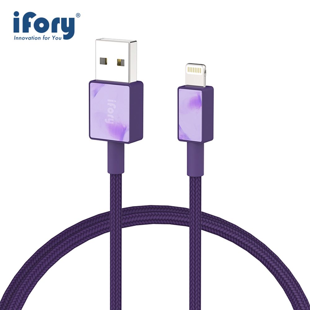 iFory  USB-A to Lightning蘋果MFi認證 雙層編織充電傳輸線-0.9M(星雲紫)