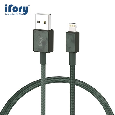 iFory USB-A to Lightning蘋果MFi認證 雙層編織充電傳輸線-1.8M(暗夜綠)