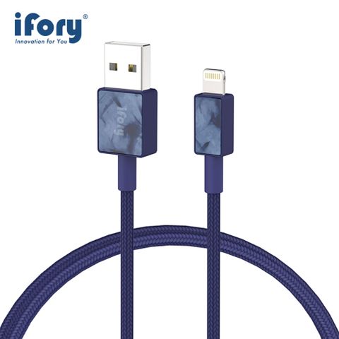 iFory USB-A to Lightning蘋果MFi認證 雙層編織充電傳輸線-0.9M(海軍藍)