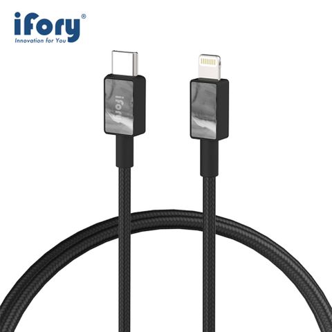 iFory Type-C to Lightning蘋果MFi認證PD快充編織充電傳輸線-0.9M(曜石黑)