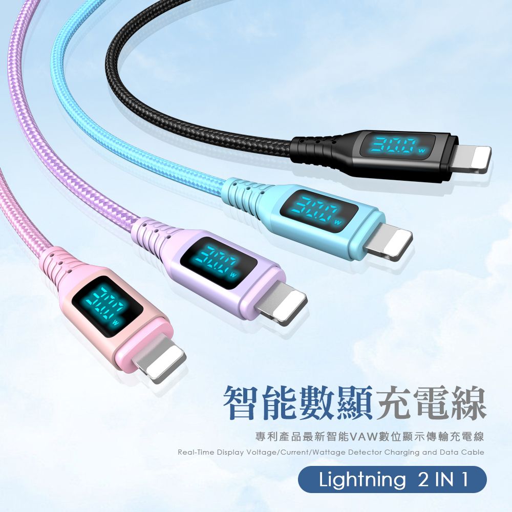 PICKOGEN 【 皮克全】二合一 Type-C/USB-A TO Lightning PD充電線傳輸線快充線編織線 神速 1.2M 紫色