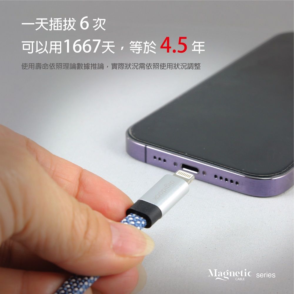 一天插拔6次可以用1667天  年使用壽命依照理論數據推論,實際狀況需依照使用狀況調整digidockMagnetic seriesCABLE