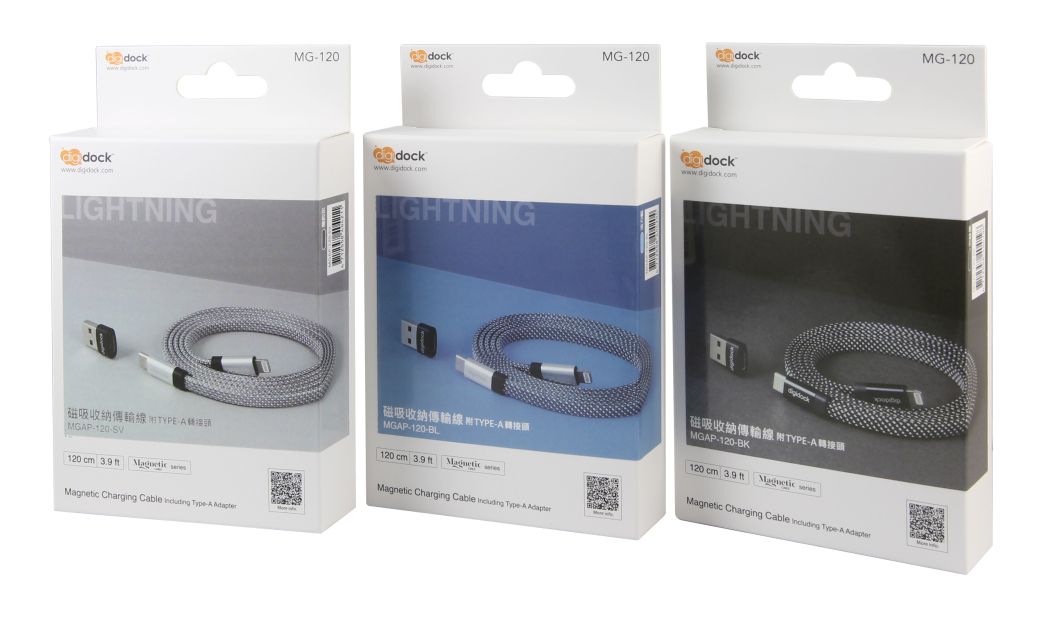 dockdockMG120dockdockLIGHTNINGMG120dockMG120www.dgdock.comLIGHTNING磁吸收納傳輸線 TYPE MGP-120-120 cm     Charging Cable  -A 磁吸收納傳輸線TYPE-A轉MGAP-120-BL120 cm 3.9Magnetic Charging Cable  Type-A 磁吸收納傳輸線 TYPE-A轉接頭MGAP-120-BK120 cm 3.9  Magnetic Magnetic Charging Cable  Type-A