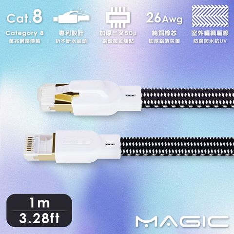 MAGIC Cat.8 40G 室外線 極高速純銅編織扁線乙太網路線(1M)