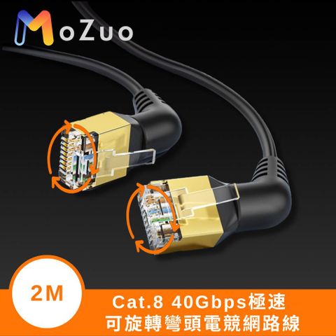 【魔宙】Cat.8 40Gbps極速 可旋轉彎頭電競網路線 黑 2M