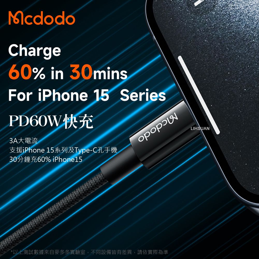 Mcdodo 麥多多 雙Type-C/PD充電線傳輸線快充線編織線 元素 1.2M  黑色 (適用iPhone 15/15 Plus/15 Pro/15 Pro Max)