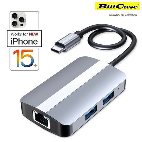 Bill Case 高階 Type-C 5合1百兆RJ45 USB TF SD多功讀卡集線器     灰霸