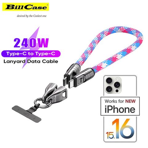 GaN n Roses 鋅合金快扣240W 手腕編織掛繩 Type C 閃充數據線30公分 櫻粉