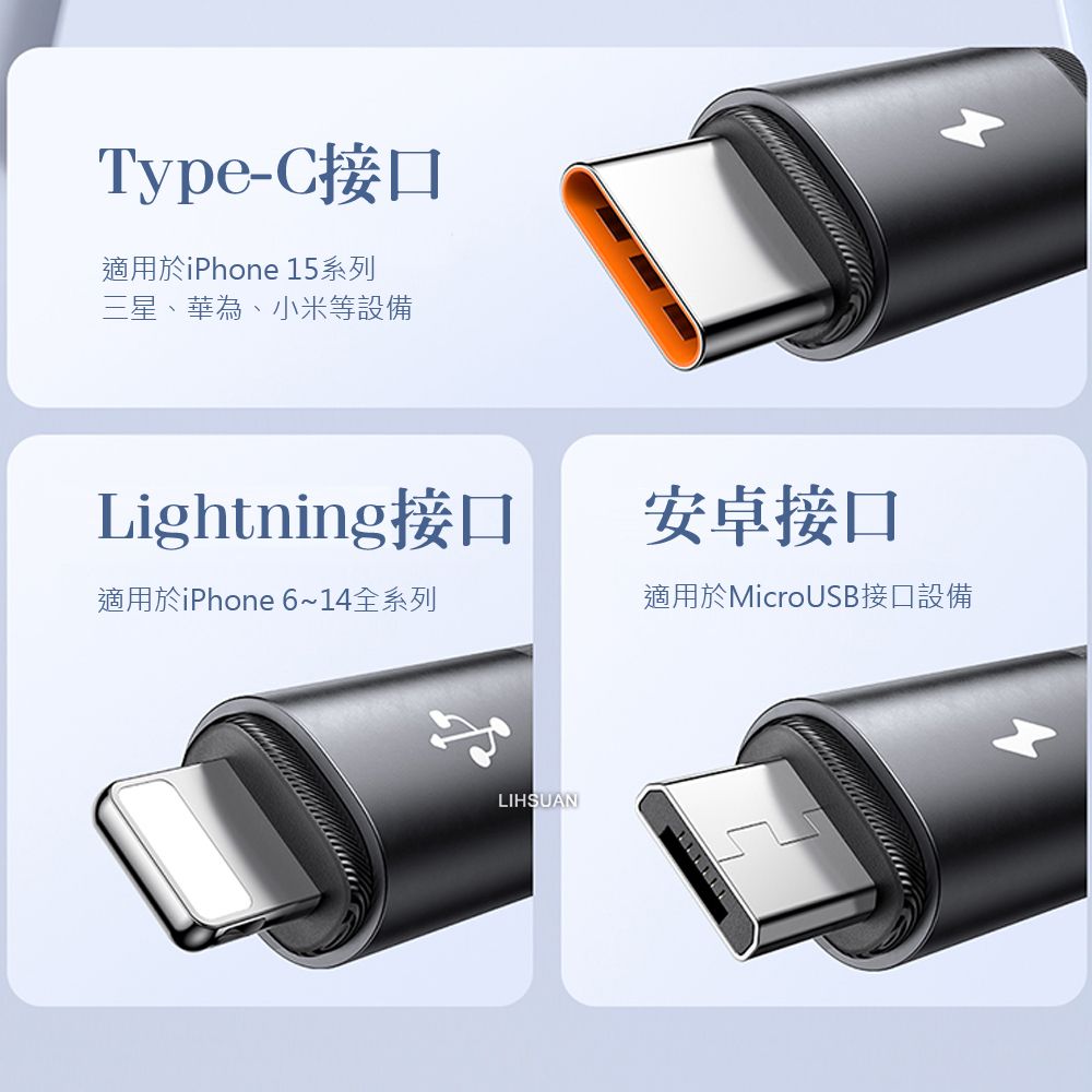 Mcdodo 麥多多  一分三 Lightning/安卓MicroUSB/Type-C/iPhone充電線傳輸線編織線 3.5A快充 LED 勁速 1.2M 